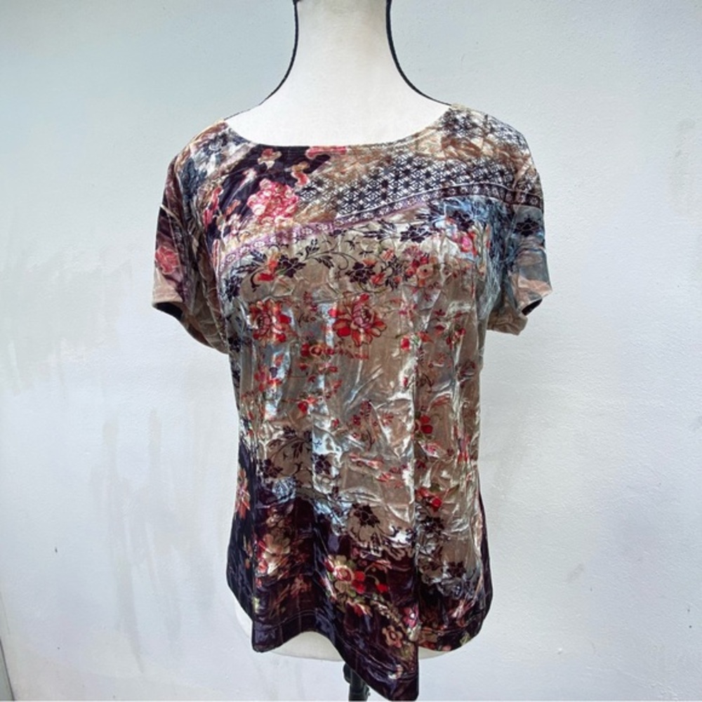 Y2K CLIO Multicolor Floral Velvet T-shirt Size Large